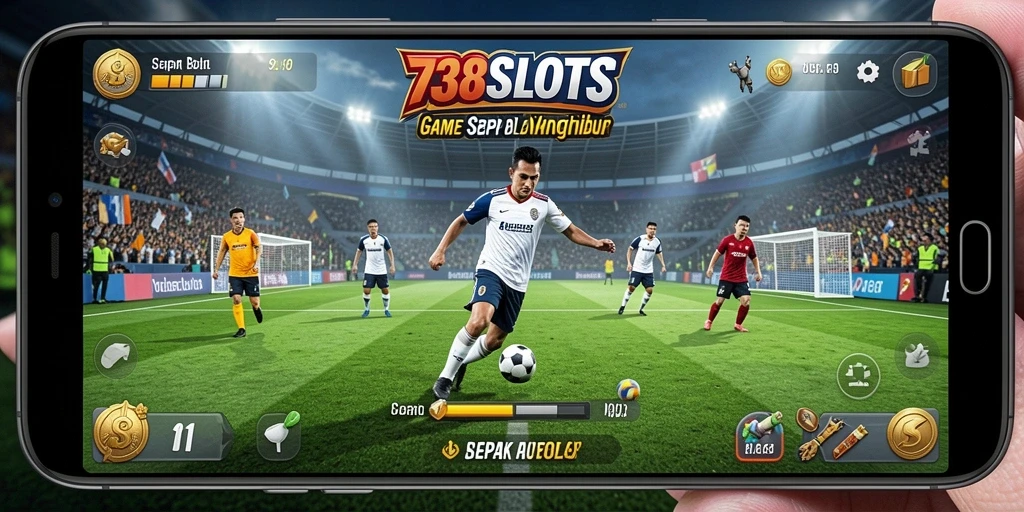 Tampilan gameplay <strong>738SLOTS</strong> yang penuh aksi dengan tema sepak bola.