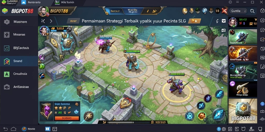 Screenshot gameplay BIGPOT88 menampilkan pertarungan epik dan pembangunan kerajaan.
