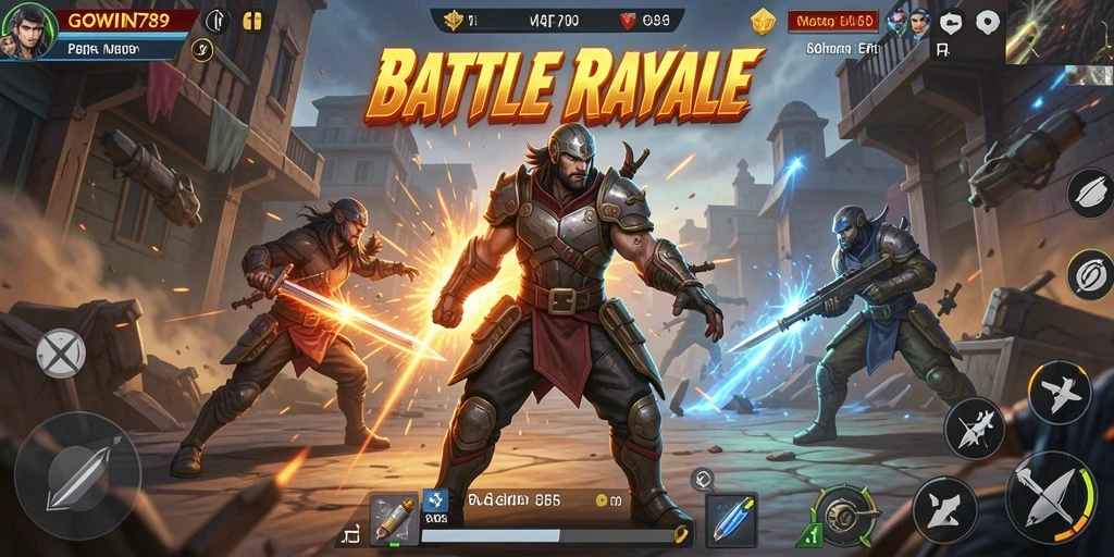 Tampilan gameplay GOWIN789 yang menegangkan dalam Battle Royale.