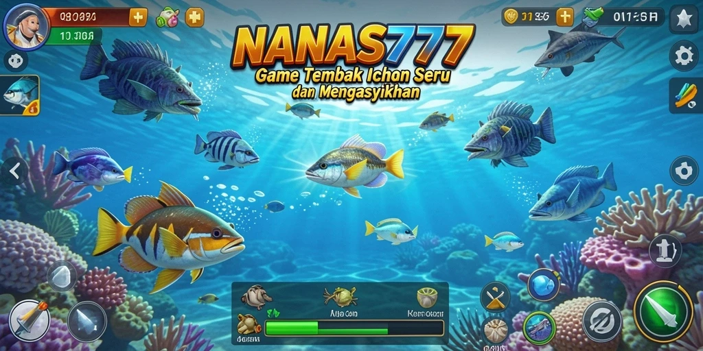 Gameplay seru NANAS777 dengan berbagai ikan berwarna-warni.